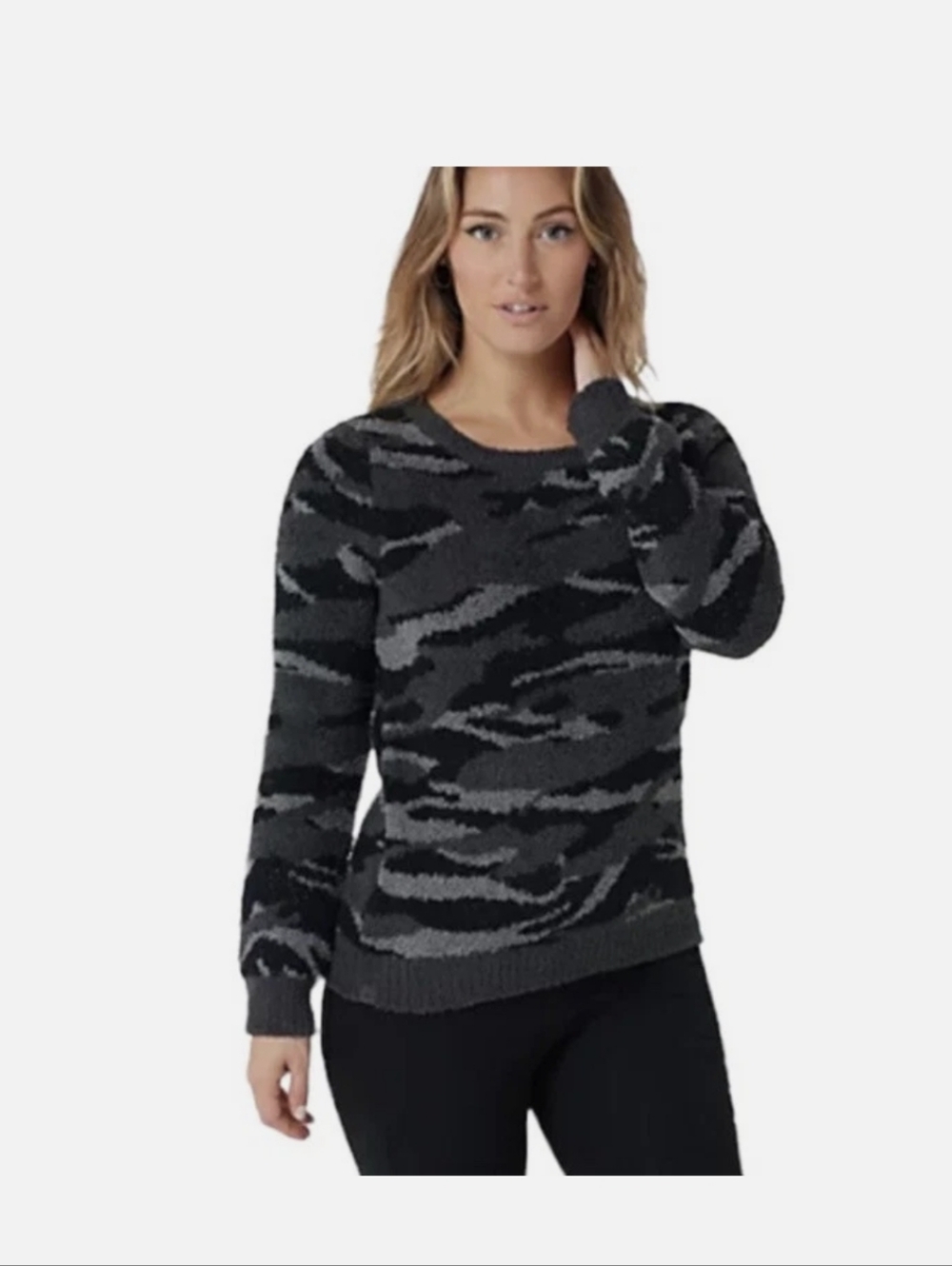 BAREFOOT DREAMS CozyChic Seaside Crew-Neck Pullover - Carbon Camo - Picture 2 of 9